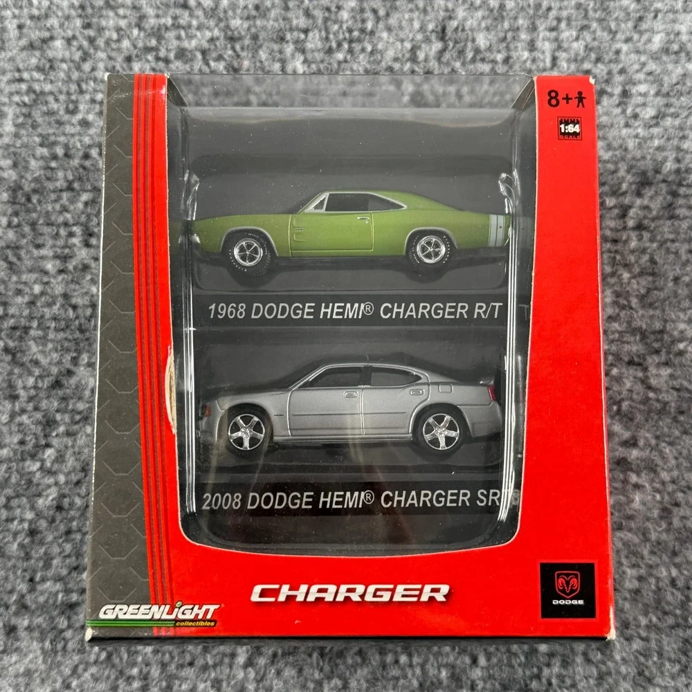 Greenlight Dodge Charger Diecast 1:64 Green/Silver 1968 R/T 2008 SRT8 2-Pack New
